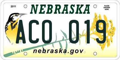 NE license plate ACO019