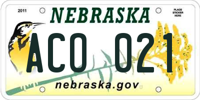 NE license plate ACO021