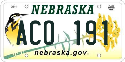 NE license plate ACO191