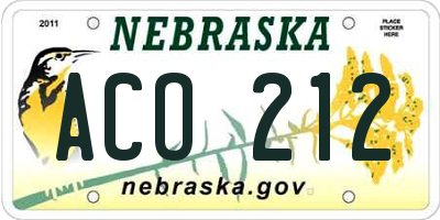 NE license plate ACO212