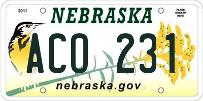 NE license plate ACO231