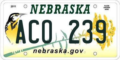 NE license plate ACO239