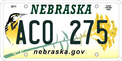 NE license plate ACO275