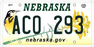 NE license plate ACO293