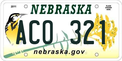 NE license plate ACO321
