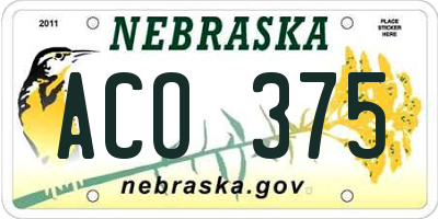 NE license plate ACO375