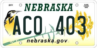 NE license plate ACO403