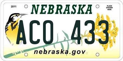 NE license plate ACO433