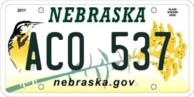 NE license plate ACO537