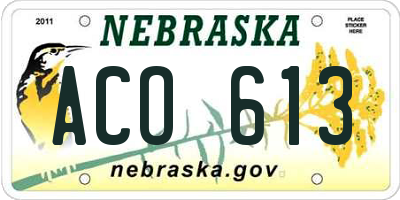 NE license plate ACO613