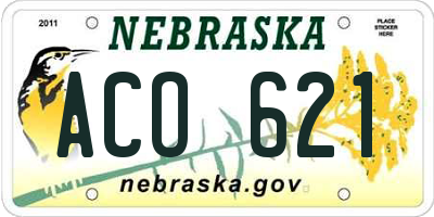NE license plate ACO621