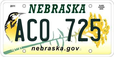NE license plate ACO725