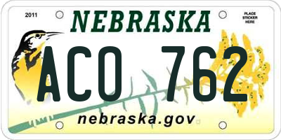 NE license plate ACO762