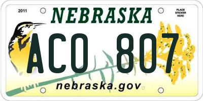 NE license plate ACO807