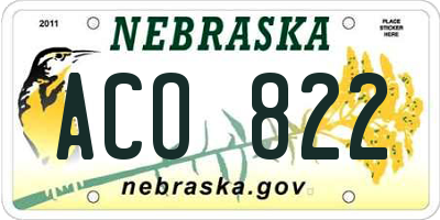 NE license plate ACO822