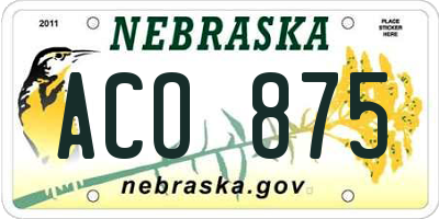 NE license plate ACO875