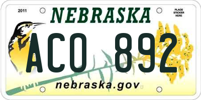 NE license plate ACO892