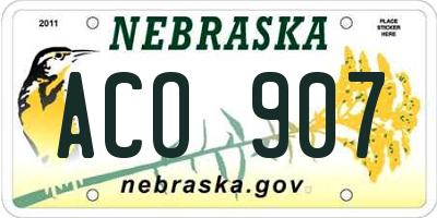 NE license plate ACO907