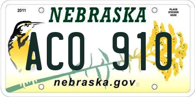 NE license plate ACO910