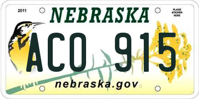 NE license plate ACO915