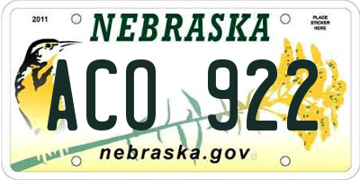 NE license plate ACO922