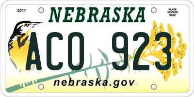 NE license plate ACO923