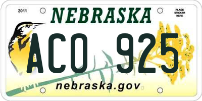 NE license plate ACO925