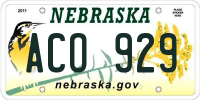 NE license plate ACO929