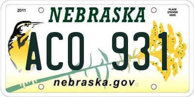 NE license plate ACO931