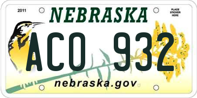 NE license plate ACO932