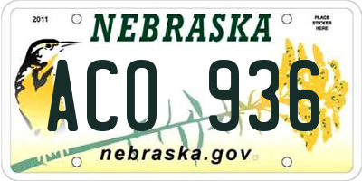 NE license plate ACO936