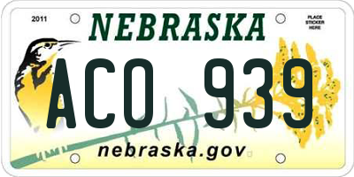 NE license plate ACO939