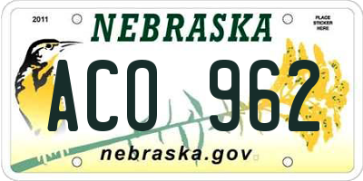 NE license plate ACO962