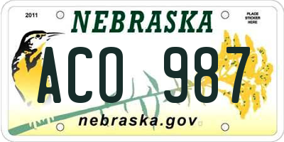 NE license plate ACO987