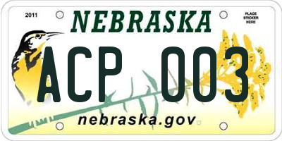 NE license plate ACP003