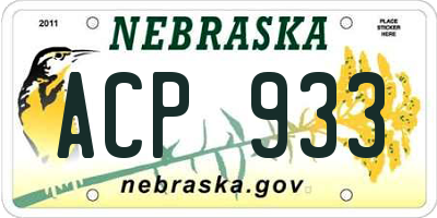NE license plate ACP933