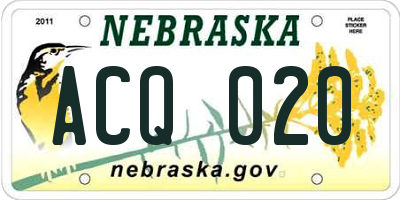 NE license plate ACQ020