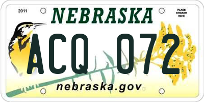 NE license plate ACQ072