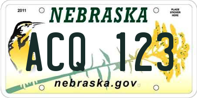 NE license plate ACQ123