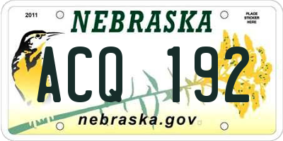 NE license plate ACQ192