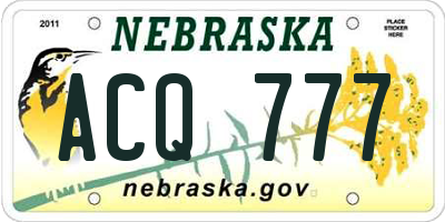 NE license plate ACQ777