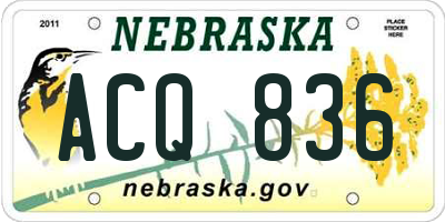 NE license plate ACQ836