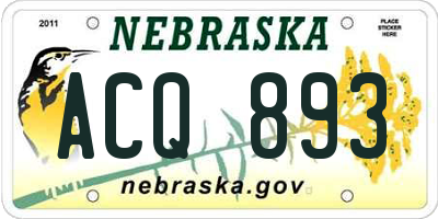 NE license plate ACQ893