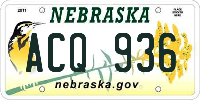 NE license plate ACQ936