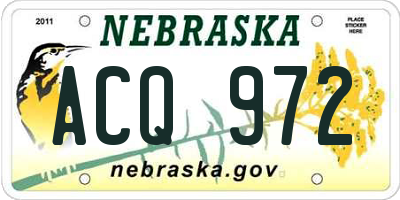 NE license plate ACQ972