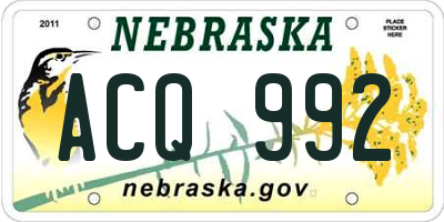 NE license plate ACQ992