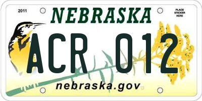 NE license plate ACR012