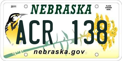NE license plate ACR138