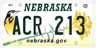 NE license plate ACR213