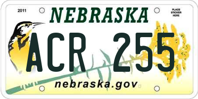 NE license plate ACR255